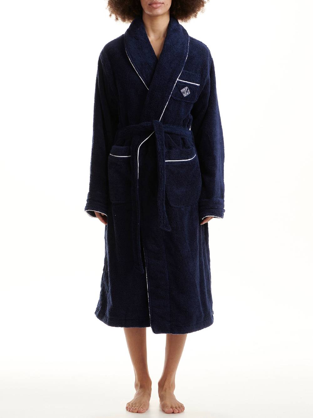 Polo Ralph Lauren Long Bathrobe ' Essentials ' In Navy