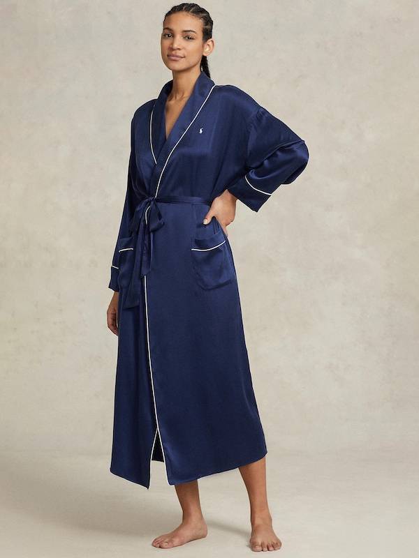 Polo Ralph Lauren Short Bathrobe ' Heritage Silk ' in Navy