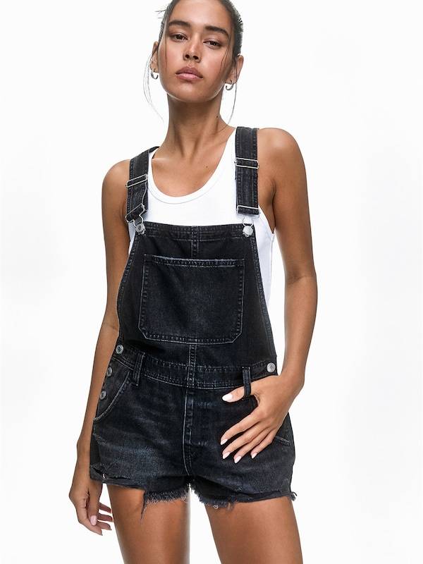 Pull&Bear Regular Jean Overalls In Black Denim