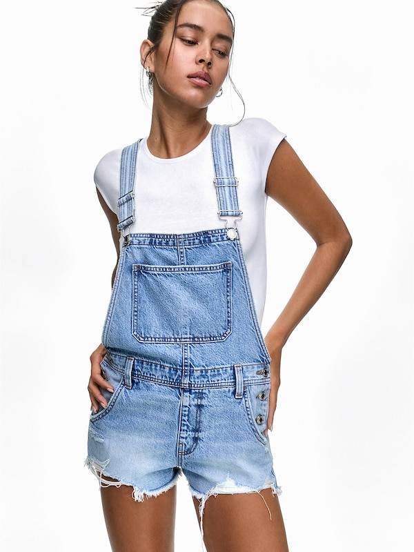 Pull&Bear Regular Jean Overalls In Light Blue