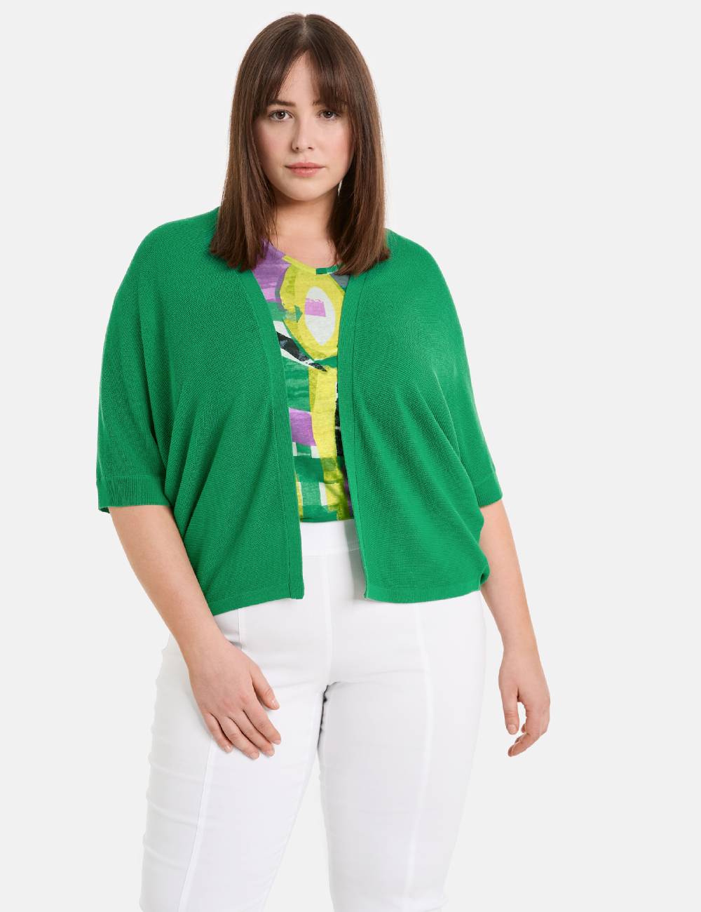 SAMOON Knit Cardigan In Grass Green