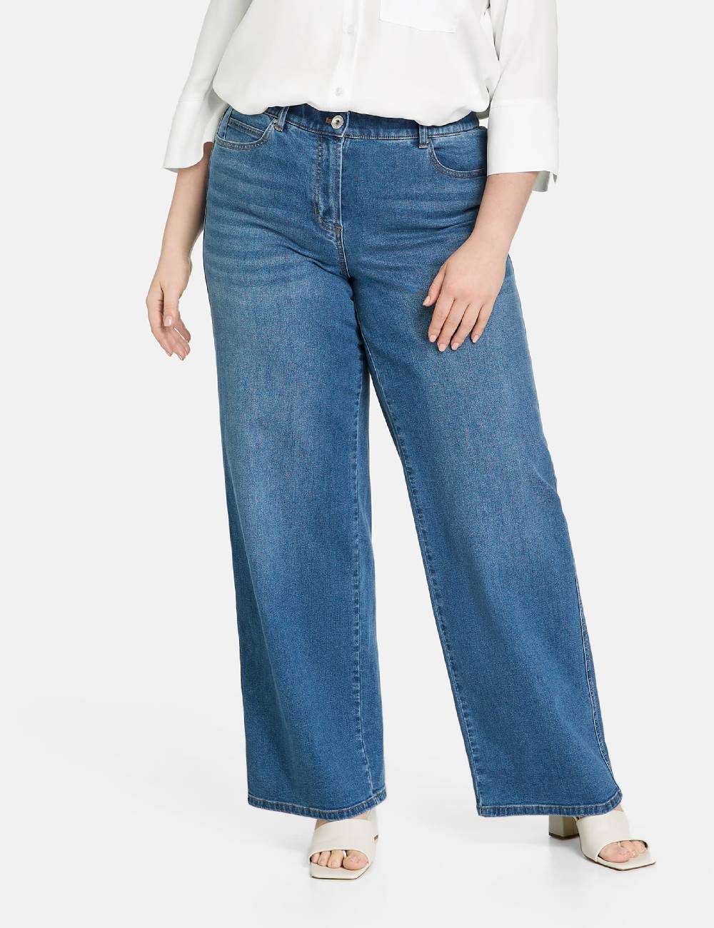 SAMOON Wide Leg Jeans In Blue Denim