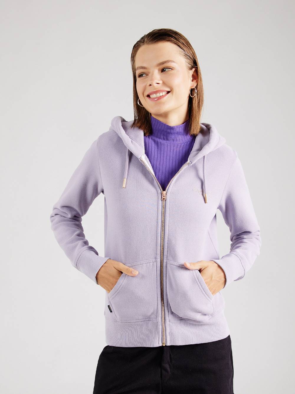 Superdry Zip-Up Hoodie 'ESSENTIAL' In Lilac