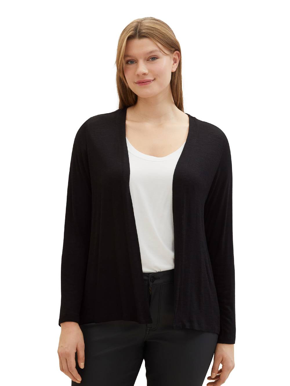Tom Tailor Women + Knit Cardigan In Mottled Black