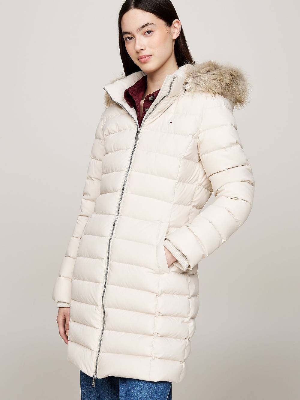 Tommy Jeans Winter Coat 'Essential' In Light Beige