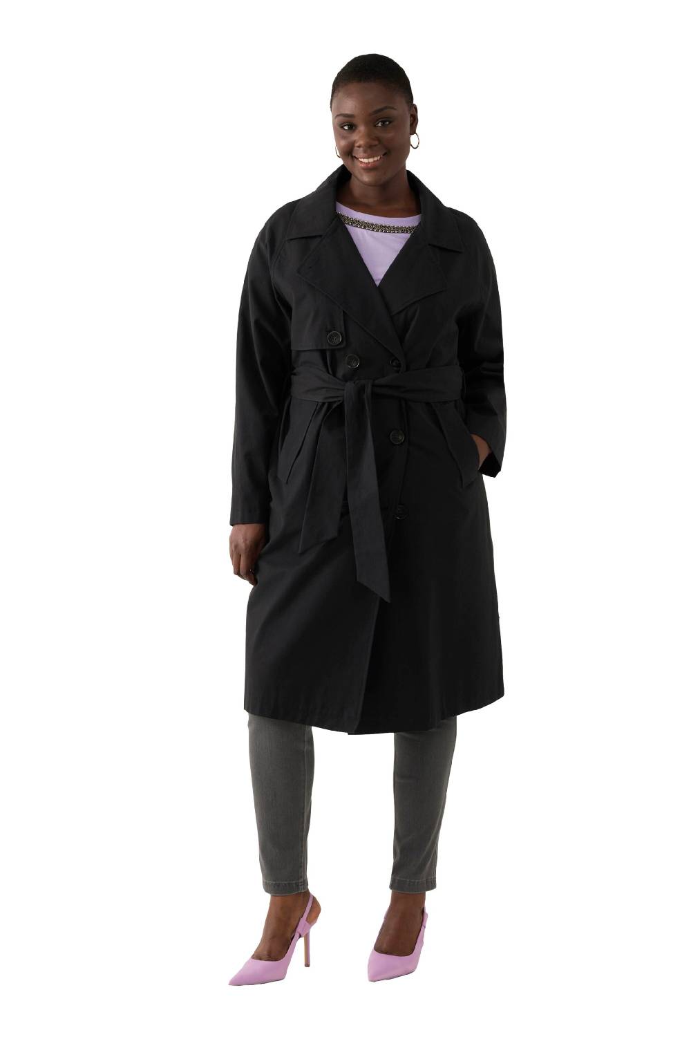 Ulla Popken Between-Seasons Coat In Black