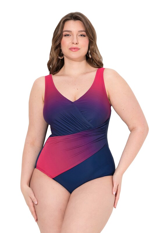 Ulla Popken Bralette Swimsuit in Indigo, Fuchsia