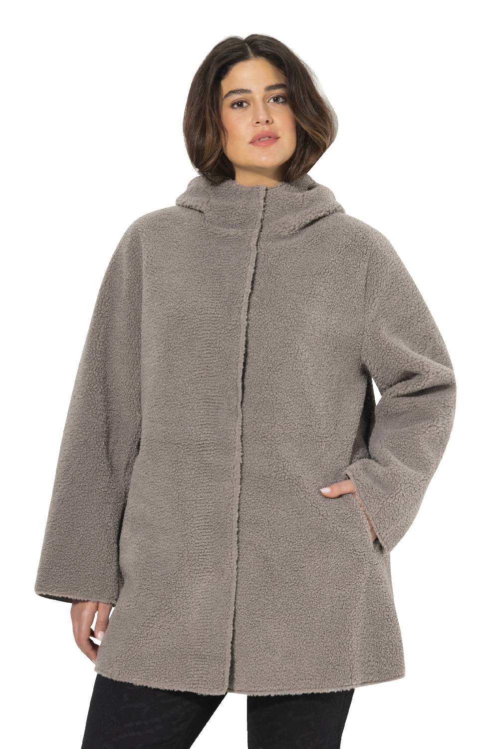 Ulla Popken Fleece Jacket In Grey, Taupe