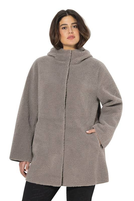 Ulla Popken Fleece Jacket in Grey, Taupe