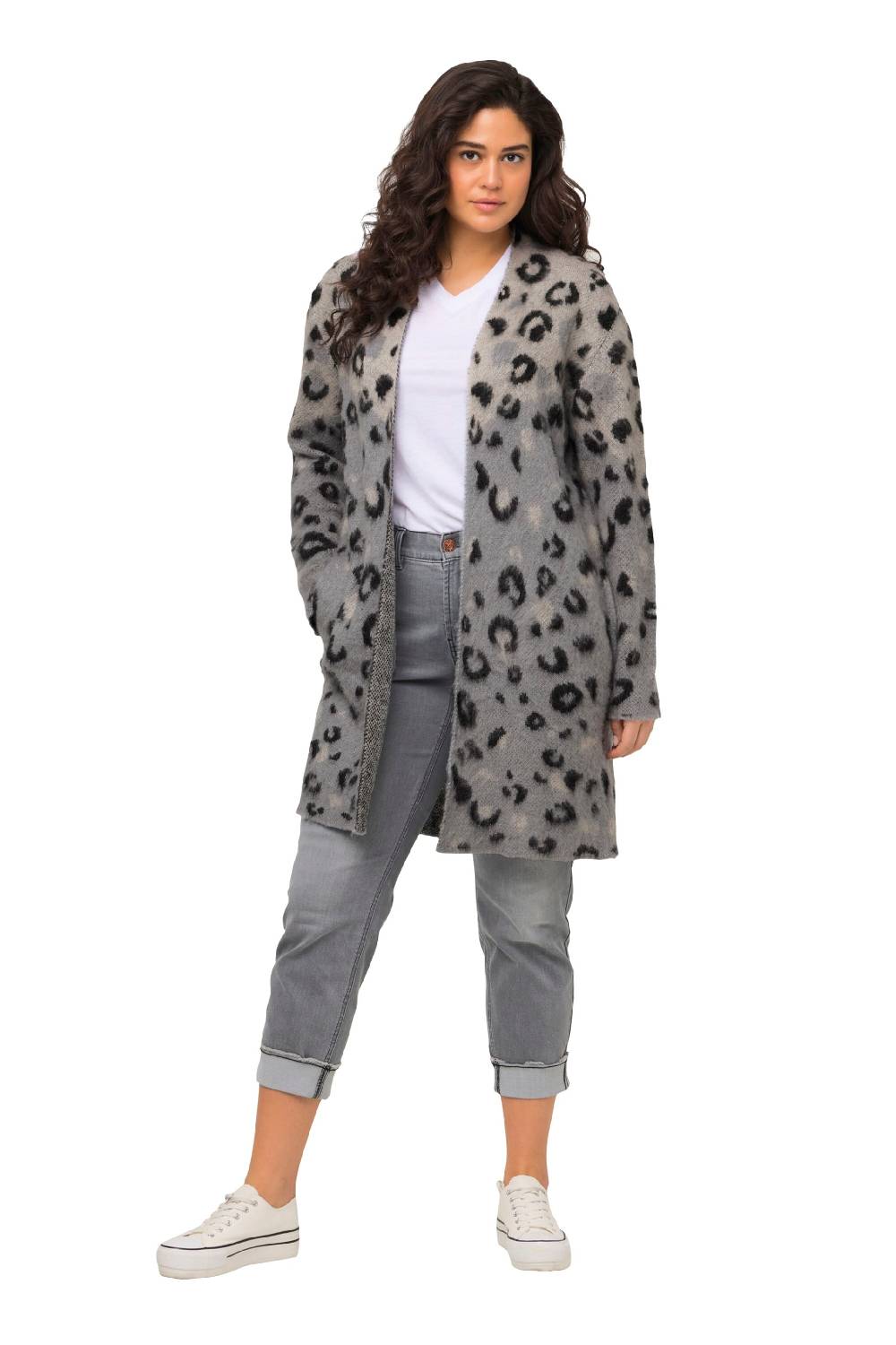 Ulla Popken Knit Cardigan In Grey