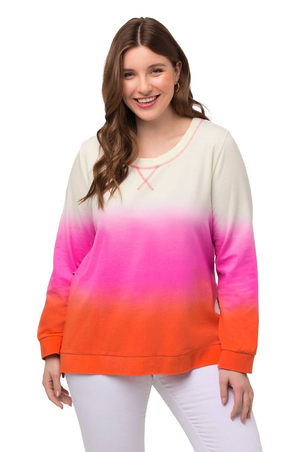 Ulla Popken Sweatshirt In Orange, Pink, White