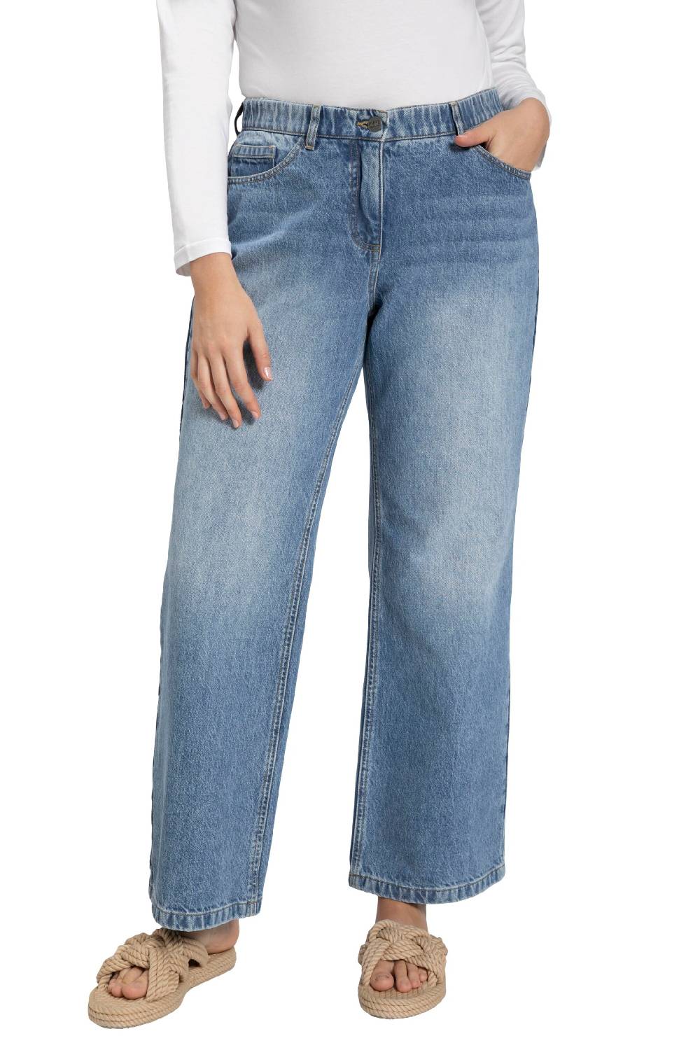 Ulla Popken Wide Leg Jeans In Blue Denim