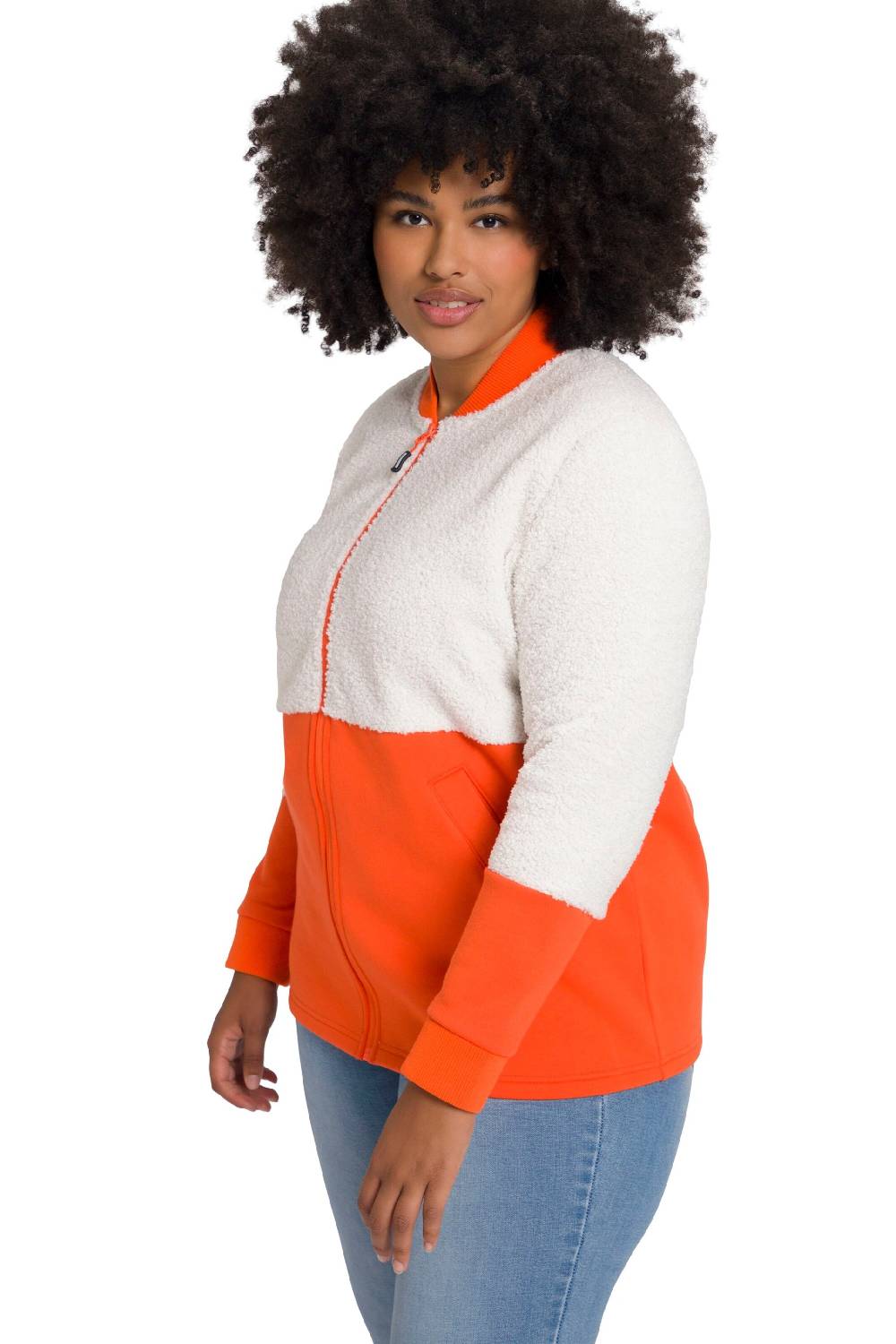 Ulla Popken Zip-Up Hoodie In Dark Orange