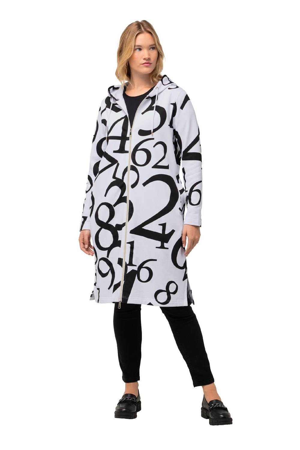 Ulla Popken Zip-Up Hoodie In White