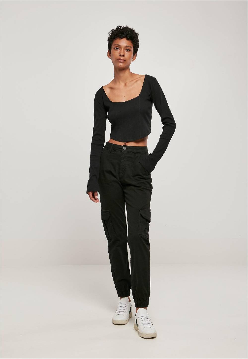 Urban Classics Tapered Cargo Pants In Black