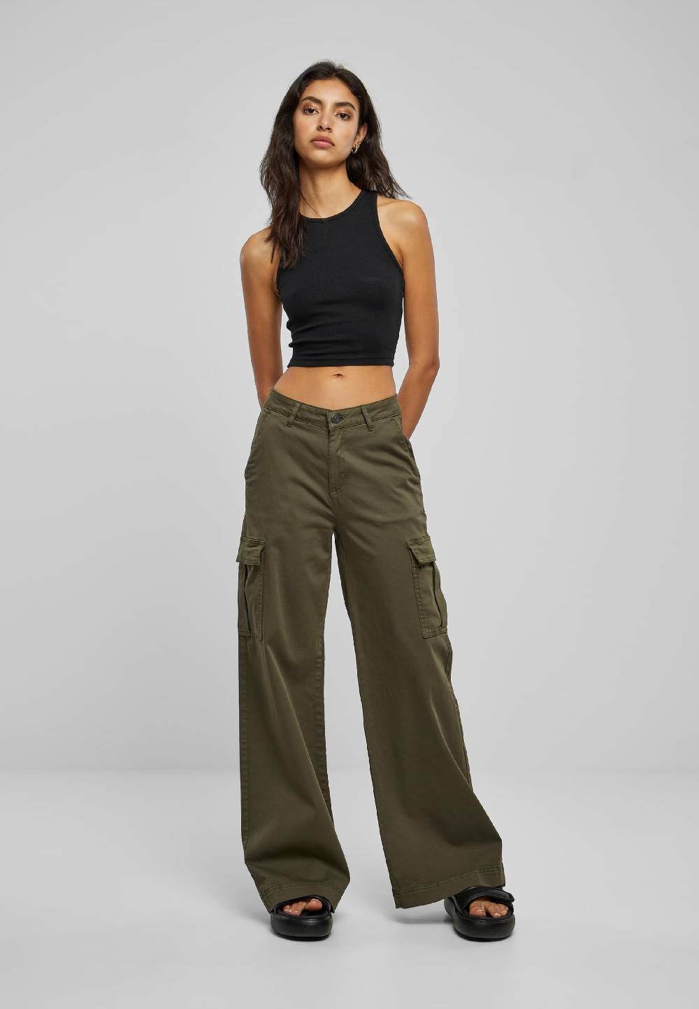 Urban Classics Wide Leg Cargo Pants In Olive