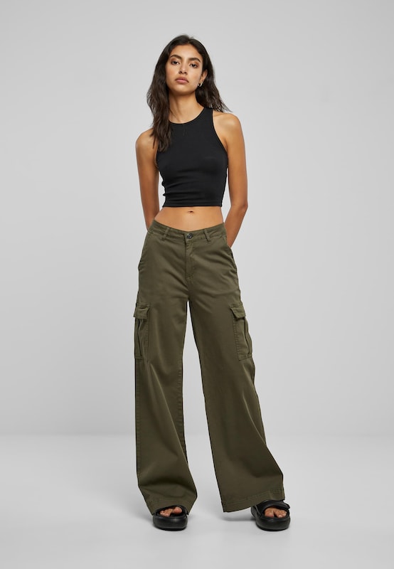 Urban Classics Wide leg Cargo Pants in Olive