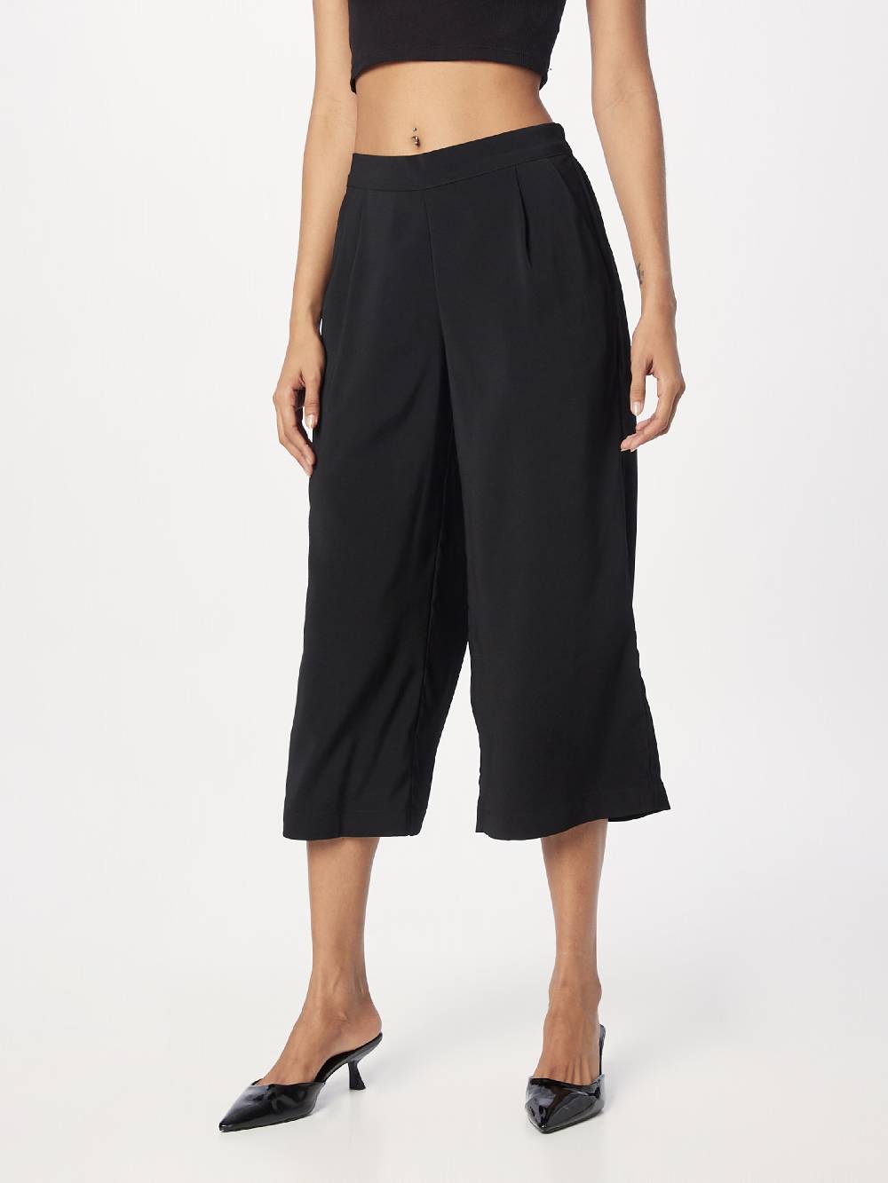 VERO MODA Wide Leg Pleat-Front Pants 'VMCulotte' In Black