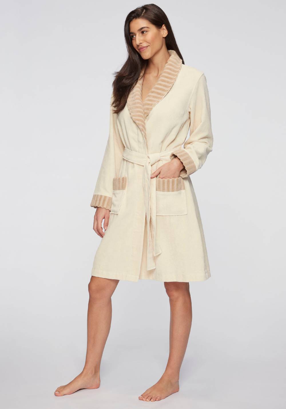 VIVANCE Long Bathrobe In Beige