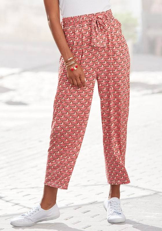VIVANCE Wide leg Pleat-Front Pants in Cream, Bordeaux, Fire Red, Melon