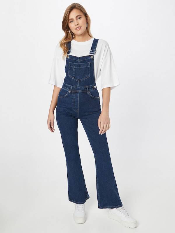 Warehouse Flared Jean Overalls in Dark Blue