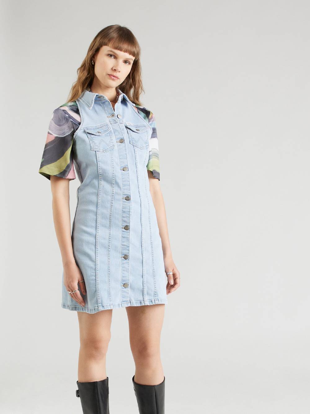 WRANGLER Shirt Dress 'SUNBLEACH' In Light Blue