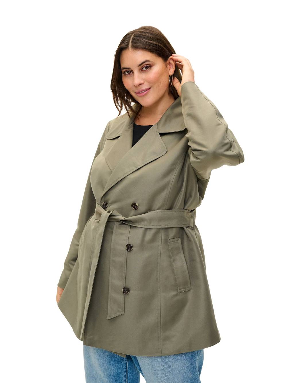 Zizzi Between-Seasons Coat 'Caselin' In Olive