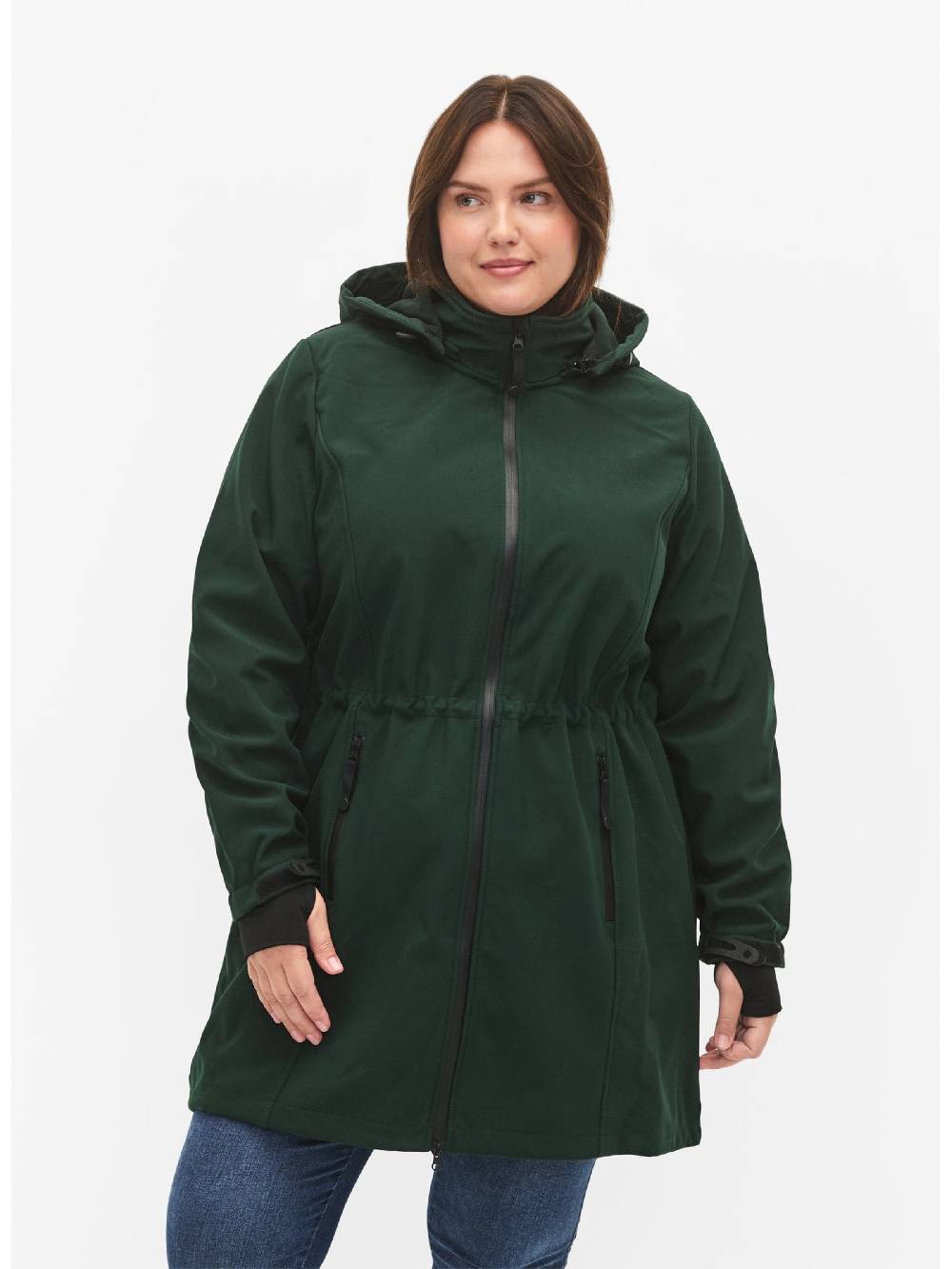 Zizzi Between-Seasons Parka In Dark Green
