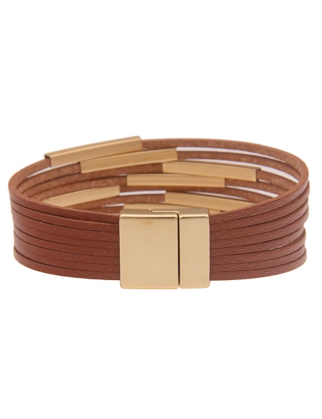 -50% SALE Leslii Armband Lederlook Statement In Braun Gold