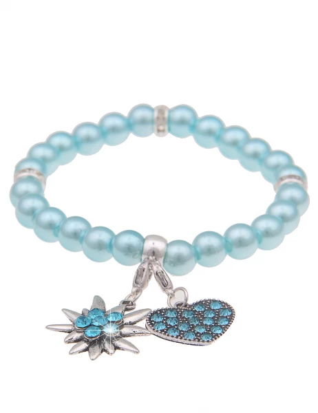-50% SALE Leslii Damen-Armband Heidi Edelweiß Herz-Armband Dirndl Oktoberfest Perlen Blau
