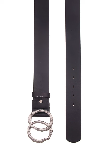 -50% SALE! Leslii Damen-Gürtel Basic Echter Leder-Gürtel Doppel Ring Schwarz Silber