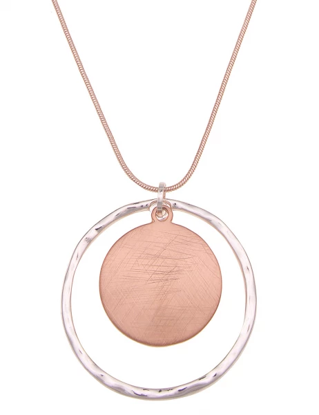 -50% SALE Leslii Damen-Kette Bicolor Ring-Anhänger Schlangen-Kette Lange Modeschmuck-Kette Silber R