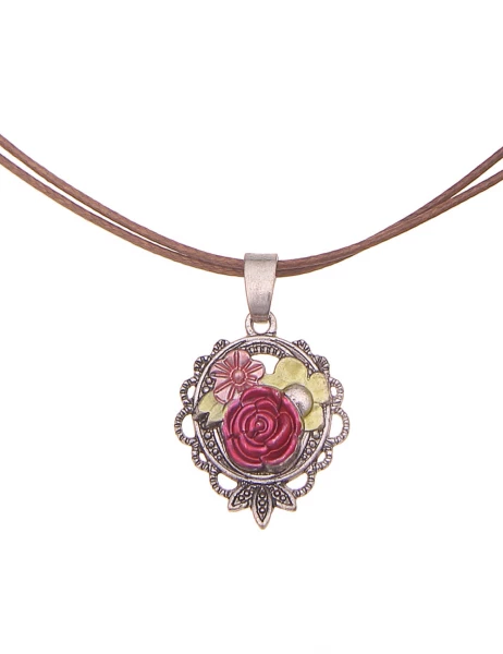 -50% SALE Leslii Damen-Kette Blumen Filigran Dirndl-Kette Wiesn Oktoberfest In Braun Pink