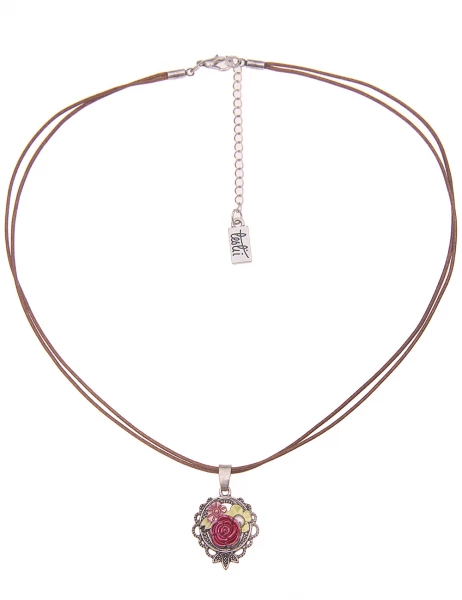 -50% SALE Leslii Damen-Kette Blumen Filigran Dirndl-Kette Wiesn Oktoberfest in Braun Pink