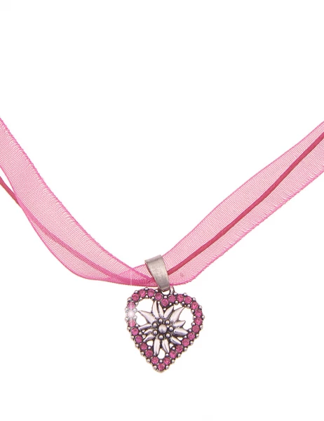 -50% SALE Leslii Damen-Kette Edelweiß Herz-Kette Dirndl Oktoberfest Kurze Kette Modeschmuck Pink Sil