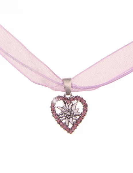 -50% SALE Leslii Damen-Kette Edelweiß Herz-Kette Dirndl Oktoberfest Kurze Kette Modeschmuck Lila Sil