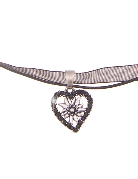 -50% SALE Leslii Damen-Kette Edelweiß Herz-Kette Dirndl Oktoberfest Kurze Kette Modeschmuck Schwarz