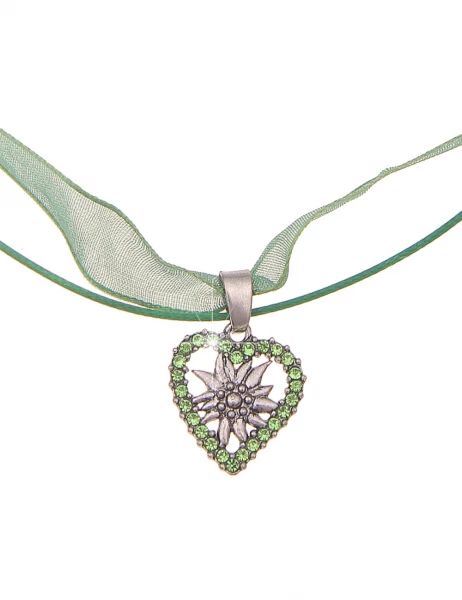 -50% SALE Leslii Damen-Kette Edelweiß Herz-Kette Dirnd Oktoberfest Kurze Kette Modeschmuck Grün Silb