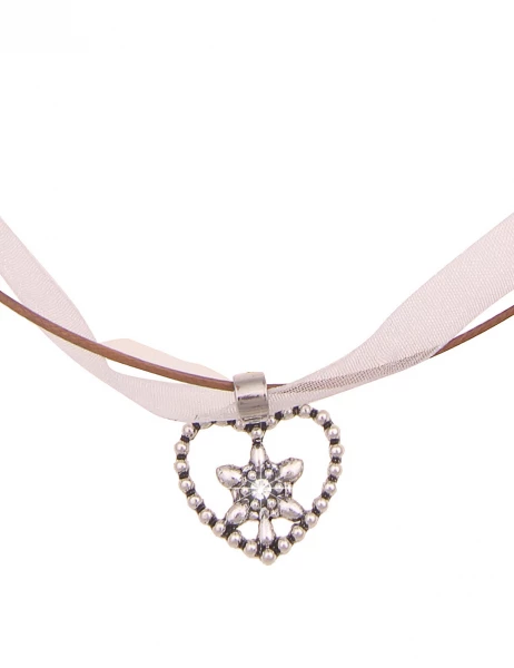 -50% SALE Leslii Damen-Kette Edelweiß Herz Kurze Halskette Dirndl Oktoberfest Wiesn In Braun Weiß