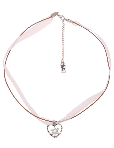 -50% SALE Leslii Damen-Kette Edelweiß Herz kurze Halskette Dirndl Oktoberfest Wiesn in Braun Weiß