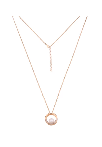 - 50% Sale Leslii Damen-Kette Glitzer Perlen-Ring Wende-Kette Strass lange Modeschmuck-Kette Gold We