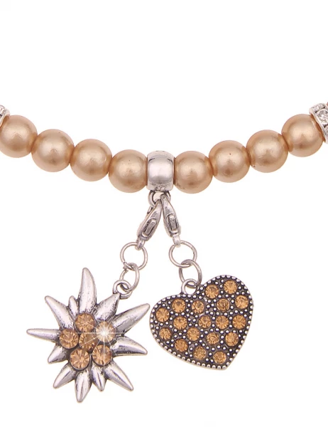 -50% SALE Leslii Damen-Kette Heidi Edelweiß Herz Dirndl Oktoberfest Kurze Kette Modeschmuck Braun