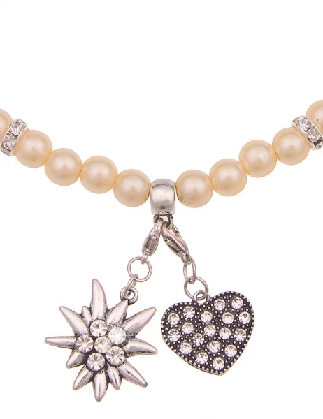 -50% SALE Leslii Damen-Kette Heidi Edelweiß Herz Dirndl Oktoberfest Kurze Kette Modeschmuck Beige