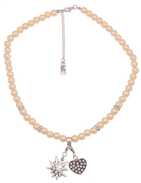 -50% SALE Leslii Damen-Kette Heidi Edelweiß Herz Dirndl Oktoberfest kurze Kette Modeschmuck Beige