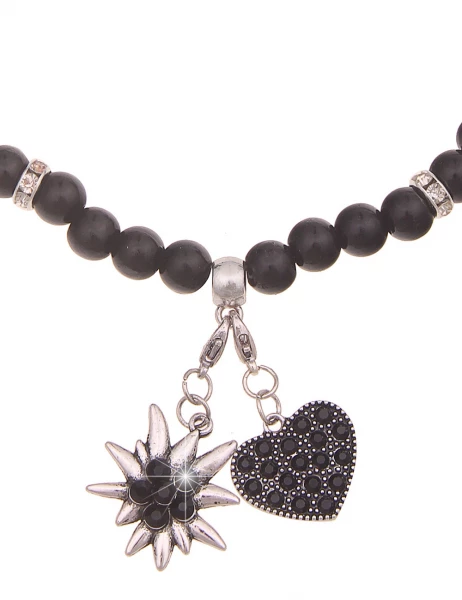 -50% SALE Leslii Damen-Kette Heidi Edelweiß Herz-Kette Dirndl Oktoberfest Modeschmuck Schwarz