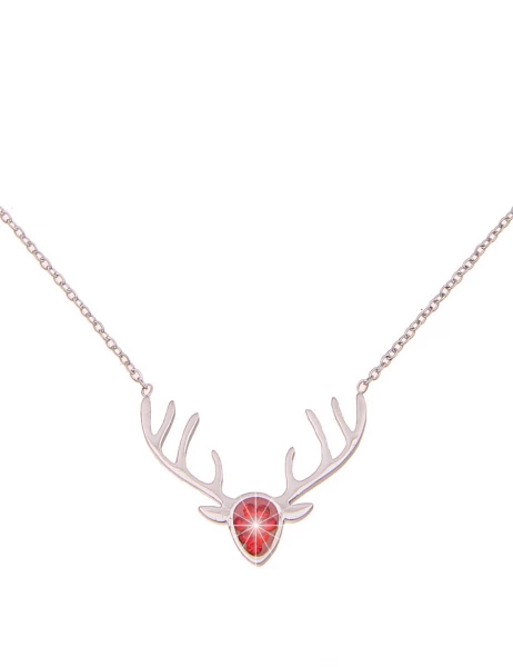 -50% SALE Leslii Damen-Kette Hirsch-Geweih Trachten-Collier Oktoberfest Dirndl-Kette Wiesn Silber Ro