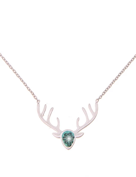 -50% SALE Leslii Damen-Kette Hirsch-Geweih Trachten-Collier Oktoberfest Dirndl-Kette Wiesn Silber Gr