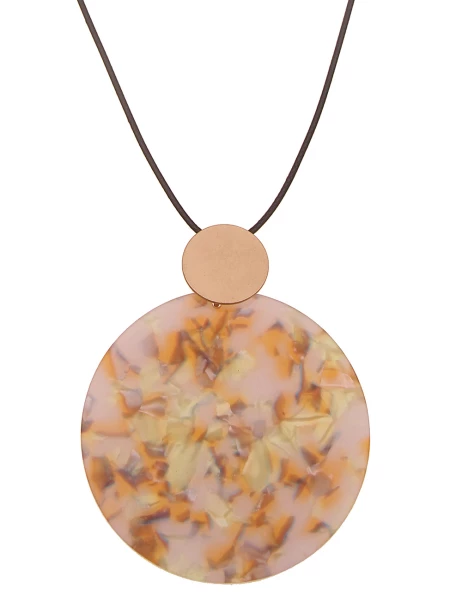 50% Sale Leslii Damen-Kette Horn-Look Muster-Anhänger Lange Halskette Modeschmuck-Kette Gold Braun