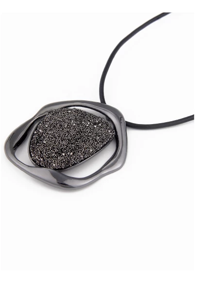 -50% SALE Leslii Damen-Kette Paola Glitzer-Anhänger Lederlook Lange Modeschmuck-Kette Schwarz