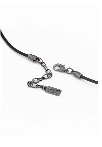 -50% SALE Leslii Damen-Kette Paola Glitzer-Anhänger Lederlook Lange Modeschmuck-Kette Schwarz